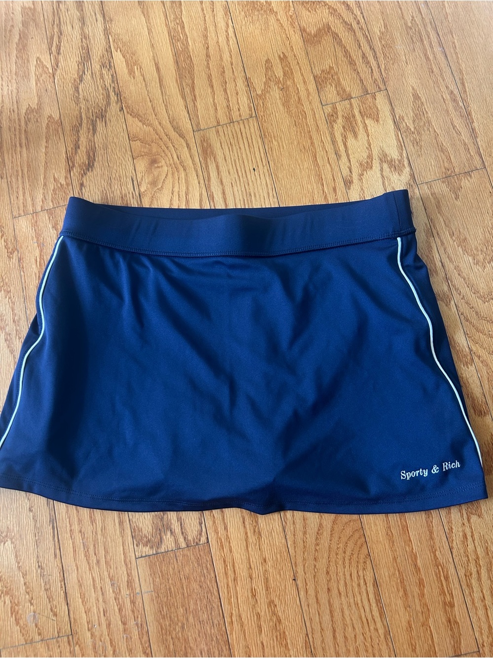 Sporty & Rich Navy Swim Skort with White Piping